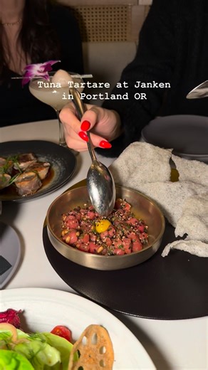 Janken on Instagram: "TUNA TARTARE 🌟 bluefin chutoro + akami, wasabi soy, rice crispy and topped with a quail egg Best dinner spots in Portland Oregon, best restaurants in downtown Portland, best food in PDX #pdx #pdxfood #portlandoregon #downtownpdx #pdxeats"