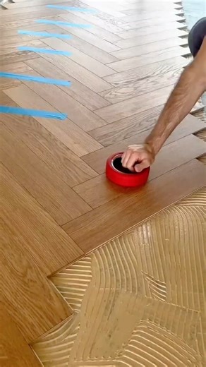 Technique Installing Herringbone Wood Flooring Using Adhesive And Tape
