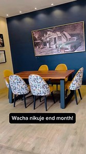 3.4K views · 37 reactions | NEW STOCK 6 seater solid mahogany dining table with metallic legs and printed / plain combined seats retailing @ 110k | Tangerine Furniture | Facebook