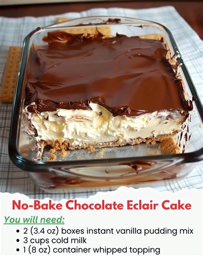 5.9K views | No-Bake Chocolate Eclair Cake  Ingredients: 2 (3.4 oz) boxes instant vanilla pudding mix 3 cups cold milk 1 (8 oz) container whipped topping (like Cool Whip), thawed FuII Recıpe in Fırsτ Coʍmеոτ  Enjoy ❤️ | Deep Recipe Cooking · | Facebook