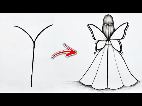 Fairy Drawing Easy I how to draw a Girl in beautiful fairy dress Drawing I girl backside drawing