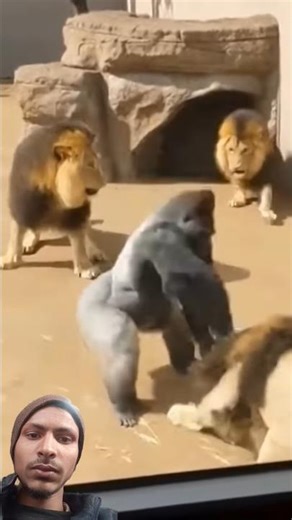 The lions vs gorilla danger super power fighting #viral #lion #shorts #animals @Hasinbhai_3H