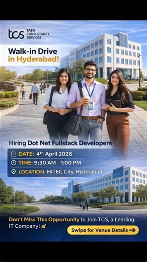 TCS Walk-in Drive 2026 | Dot Net Full Stack Developer | Hyderabad 🚀