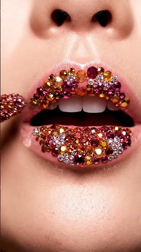 Gems Lipstick Transformation 💎💄 | Sparkling ASMR Lip Art & Satisfying Sounds