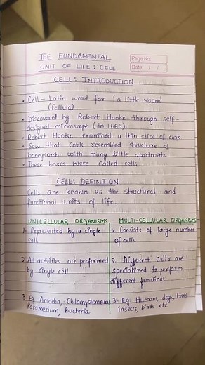 Cell- Introduction | Unicellular and Multicellular Part-2 | Class 9 #cellnotes #class9th #cbse