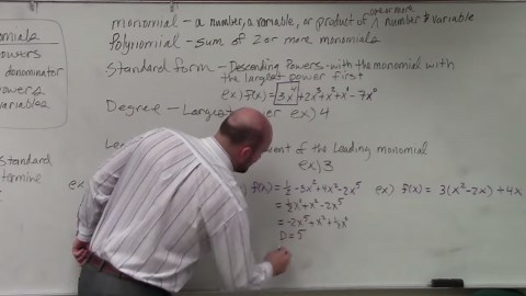 Write the polynomial in standard form and determine the degree and LC