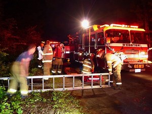 Webster Water Rescue Call Turns Into An SUV Crash In A Ditch