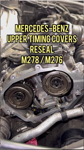 common upper front timing cover leak on a Mercedes-Benz with the M278/M157 & M276 engines . . #m278 #m276 #m157 #mercedes #oilleak #enginerepair #didyouknow