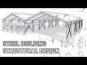 Complete set of structural design drawings of a steel framed industrial building.