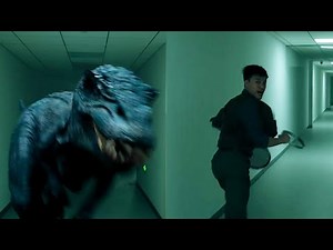 The dinosaur frantically knock on the door, and the man lure the dinosaur away to save others!