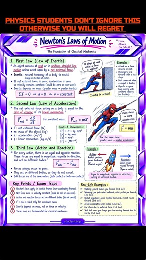 Newton's Laws of Motion in One Page 🚀