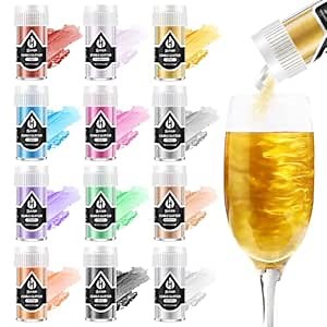 Edible Glitter – 12 Colors Luster Dust Drink Glitter, Food Grade Cocktail Shimmer Powder for Beverages, Cakes, Chocolate & Candy, 5g/Bottle, Christmas Holiday Festive Baking Decoration