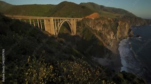 Bixby Creek Arch Bridge at Carmel By The Sea and Big Sur California Central Coast known for Winding Roads, Seaside Cliffs and Views of the Often Misty Coastline