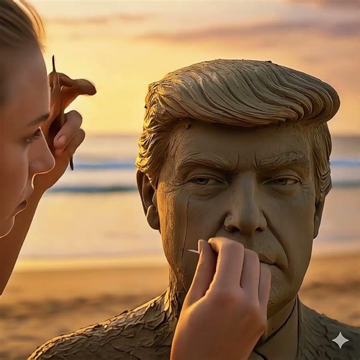 From Clay to Life-Size Statue: Beach Sculpture of Donald Trump