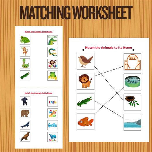 Animal Names Matching Activity | Set of 5 Printable Worksheets | Preschool Montessori Learning Game - Etsy UK