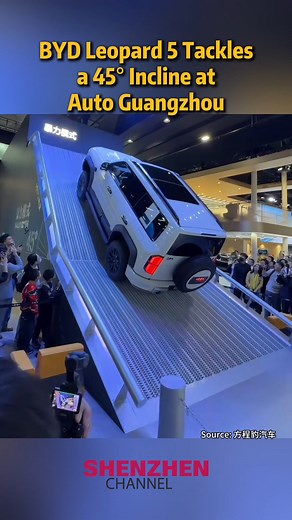 96K views · 572 reactions | A 45-degree climb at the Auto Guangzhou 2025? Easy work. Headquartered in Shenzhen, BYD — the world’s largest EV maker — showed off the Leopard 5’s off-road power with a steep-slope demo that turned heads across the hall. The auto show opens to the public from November 22 to 30 — go see it in action. Source: 方程豹汽车 | ShenzhenStory | Facebook