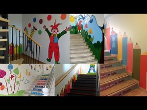 Stairs decoration ideas for preschool/Corridor & Stair decoration design/School wall painting stairs