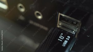 Inserting usb flash drive into computer. Macro shot 4K. Stock Video