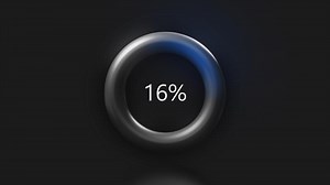 Blue circular radial percentage progress ring on a black backgrounds. Motion. Abstract visualization of uploading or downloading process.