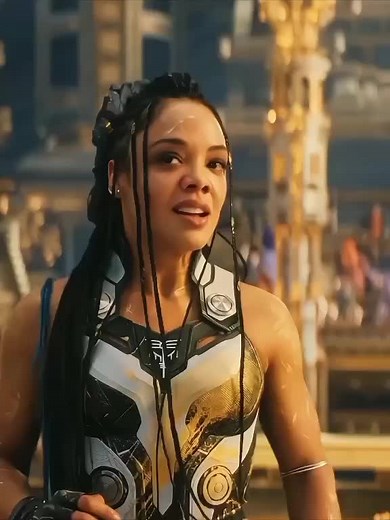 Cena Emocionante de Thor e Valkyrie em Amor e Trovão