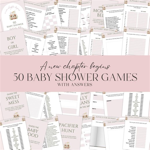 A New Chapter Begins Baby Shower Games Bundle Editable book themed Baby Shower Activity Set Storybook baby Shower Baby first book club Games - Etsy