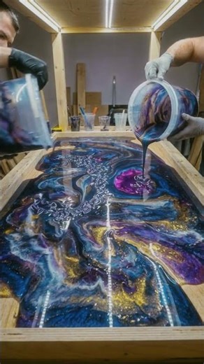 Pouring a Galaxy Into a Table 🌌 #epoxy #satisfying #diy
