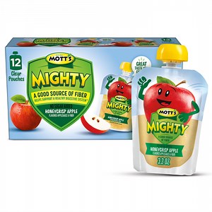 Mott's Mighty No Sugar Added Honeycrisp Applesauce, 3.2 oz, 12 Count Clear Pouches