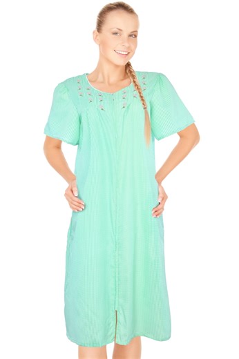 JEFFRICO Womens Dusters For Women Zipper Front Housecoat Lounger Duster House Dress Short Sleeve Nightgowns Pajamas Robe