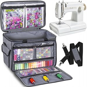 Sewing Machine Carrying Case, Portable Bag for Standard Sewing Machines, Grey