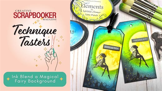 🌟 Ink Blend a Magical Fairy Background with Lavinia Stamps🌟 Transform your crafting with this Creative Scrapbooker Magazine Technique Taster Video, featuring Lavinia Stamps! Learn how to create stunning, whimsical tags with dreamy ink-blended backgrounds, enchanting fairy stamps, and glittery accents. ✨ 🎥 Follow along as Jackie Ludlage demonstrates techniques like stamping, stencilling, and ink blending to craft these magical designs. #CreativeScrapbooker #TechniqueTasters #LaviniaStamps #Ink