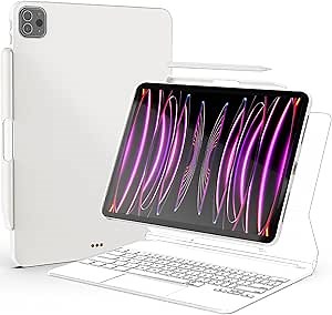 ProCase Magic Keyboard Compatible Case for iPad Pro 12.9 2022 2021 2020 2018, Slim Magnetic Cover with Pencil Holder for iPad Pro 12.9 6th Gen/5th Gen/4th Gen/3rd Gen[Keyboard Not Included] -White