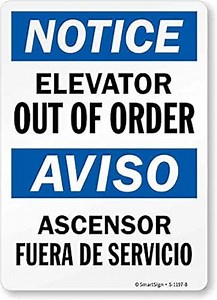 SmartSign “Notice - Elevator Out of Order” Bilingual Sign | 10" x 14" Plastic