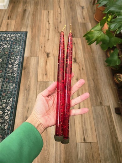 Vintage Red Lucite Candle With Gold Flakes - Etsy