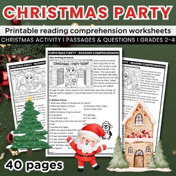 Christmas Party at School Reading Comprehension Worksheets, Passages & Questions