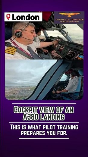 Cockpit View of an A380 Landing ✈️#viralvideo #cockpit #pilottraining #aviationlovers