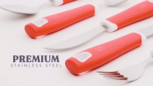 Special Supplies Adaptive Utensils 5-Piece Set Textured Stainless Steel Handles - Red