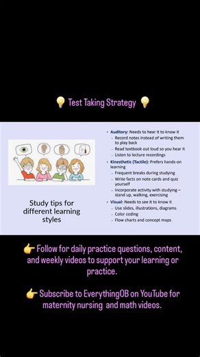 💡 Test Taking Strategy 💡 👉 Follow Everything OB: Maternal Newborn Nursing for daily practice questions, content, and weekly videos to support your learning or practice. 👉 Subscribe to EverythingOB on YouTube for maternity nursing and math videos. #nursingstudent #NCLEX #nclexprep #testtakingstrategies #testtakingtips #studytips #studentsuccess #learningstyle #college #studying | Everything OB: Maternal Newborn Nursing