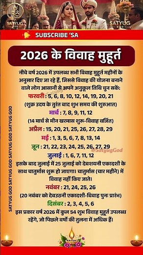 2026 के विवाह मुहूर्त || 2026 के विवाह मुहूर्त बताइए || 2026 me Vivah Shubh Muhurt #vivah #marriage