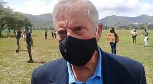 US Ambassador Joseph Mondello speaks with the media and peaceful protestors in Queen’s Park Savannah (in front the US Embassy). Video: Sureash Cholai | Trinidad and Tobago Newsday