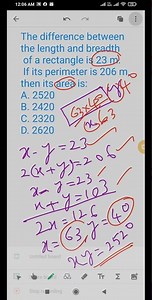 difference between length n breadth find area