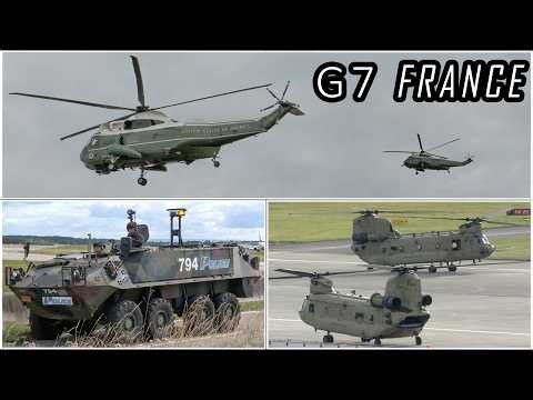 President Trump's helicopters assemble in Geneva before taking to the skies as armored cars roll out