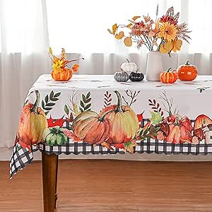 Siilues Fall Tablecloth 60 x 104 Inch, Fall Decorations for Home Waterproof Pumpkin Fall Table Cloths Seasonal Thanksgiving Decor Scallop Edge Table Cover Dining Table Decorations