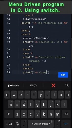 Menu driven program in C. using function#shorts