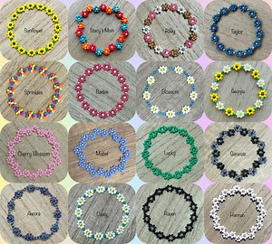 Handmade Stretchy Beaded Flower Bracelets & Anklets | Name Bracelets - Etsy