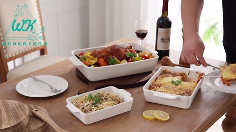 Casserole Dishes For Oven, Porcelain Baking Dishes Set 15.7"/12.3"/9.4", Ceramic Bakeware for Cooking, Large Lasagna Pans with Handle, Deep Baking Pan for Kitchen, Set of 3 White