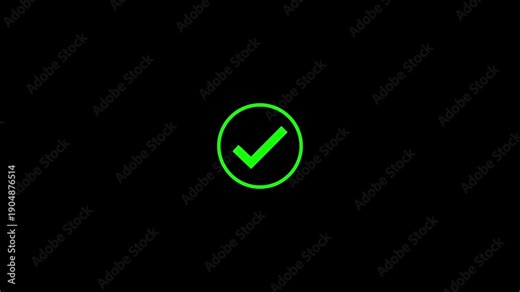 Green check mark symbol animation for approval and success status. Yes choice and correct answer indication process icon. Completion and acceptance confirmation for application and system