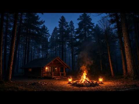 Deep Sleep Forest Cabin CAMPFIRE with Swamp , Trees, Stress Relief, Fire, Meditation - ASMR