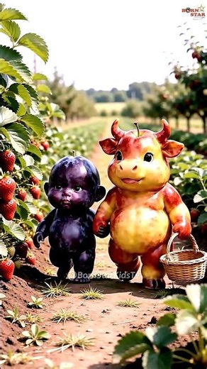🍎Apple Cow and 🫐Blueberry Boy's Strawberry Adventure! 🍓✨ #shortsfeed #shorts