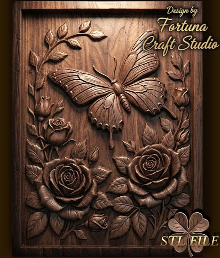 Butterfly and Roses 3D Relief – STL File for CNC & 3D Printing. Wildlife Wall Art. - Etsy