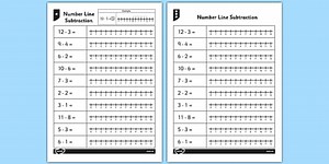 Subtraction from 12 Number Line Worksheets